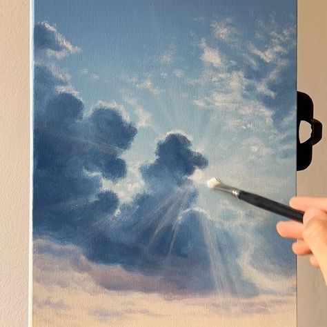 Sun Shining Through Clouds Painting, Sun Through Clouds Painting, How To Paint Sun Rays Acrylic, Sun Rays Painting Acrylic, How To Paint Sun Rays, Color By Feliks, Sun Ray Painting, Acrylic Paint Clouds, Sun Painting Acrylic