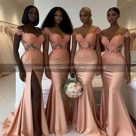 #bridesmaid #wedding party #africa #bride #bridesmaid dress Latest Bridesmaid Dresses Style, African Bridesmaid Dresses Traditional, Rose Gold Bridesmaid Dress Long, Mermaid Peach, Bridal Maid Dress, Nigerian Bridesmaid Dresses, Bridesmaids Styles, Budget Bridesmaid Dresses, Pink Bridesmaid Dresses Long