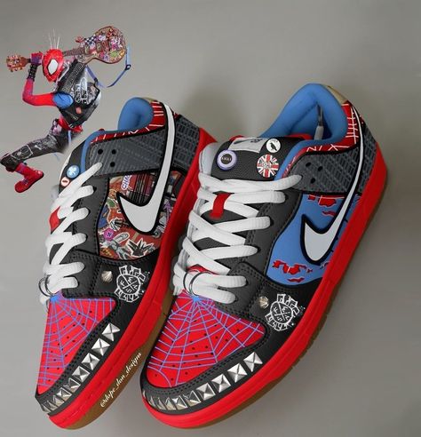 Custom Spiderman Shoes, Spiderman Custom Shoes Nike, Custom Marvel Shoes, Avengers Custom Shoes, Spiderman Shoes Converse, Custom Trainers, Upcycle Shoes, Marvel Shoes, Pastel Shoes