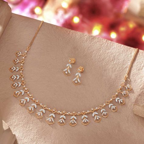 These necklaces will make you look stunning. Our iconic diamond necklace collections have intricate handcrafted designs. Light Gold Sets Jewelry Indian Design, Small Diamonds Necklace, Gold Jewellery Design Necklaces Indian, Kids Necklace Gold Indian, Fancy Necklace Gold, Simple Indian Necklace, Stone Necklace Gold Indian, Diamond Simple Necklace, Simple Jewellery Design