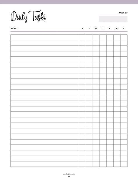 Stay on top of your daily responsibilities with this organized daily task tracker. Featuring a minimalist design with a weekly overview, this template helps you track your tasks for each day of the week. Perfect for personal or professional use, this printable daily task tracker ensures you never miss a deadline or important task. Daily Tasks Ideas, Daily Checklist Printable Free, Daily Check Off List Free Printable, Daily To Do List Template Free Printable, Work Organization Printables, Task Template, Employee Task List Template, Free Printable Weekly Planner Template, Daily Checklist Printable