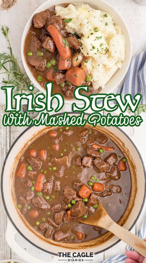 Stew With Mashed Potatoes, Traditional Irish Beef Stew, Irish Dinner Recipes, Traditional Irish Stew, Irish Mashed Potatoes, Irish Stew Recipe, Irish Dinner, Irish Recipes Authentic, Irish Beef Stew