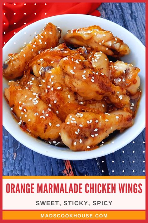 Orange Marmalade Chicken Wings Recipe - Mads' Cookhouse Orange Glazed Chicken Wings, Orange Chicken Wings Recipe, Orange Chicken Wings, Orange Marmalade Chicken, Marmalade Chicken, Juicy Chicken Wings, Orange Glazed Chicken, Marinated Wings, Glazed Chicken Wings