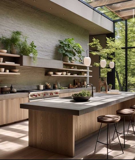 Organic Kitchen Design, Modern Organic Kitchen, Organic Modern Kitchen, Japandi Kitchen, Brown Kitchen Cabinets, Organic Kitchen, Brown Kitchens, Kitchen Stand, Kitchen Design Trends