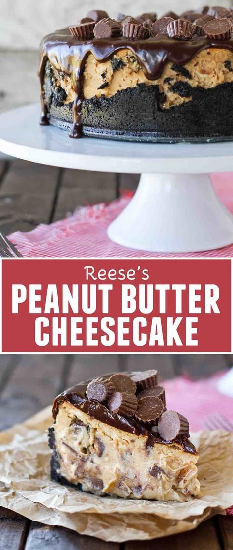 Reese's Peanut Butter Cheesecake, Sully Cake, Peanut Butter Cheesecake Recipes, American Desserts, Peanut Recipes, Best Cheesecake, Peanut Butter Cheesecake, Reeses Peanut Butter Cups, Reeses Peanut Butter