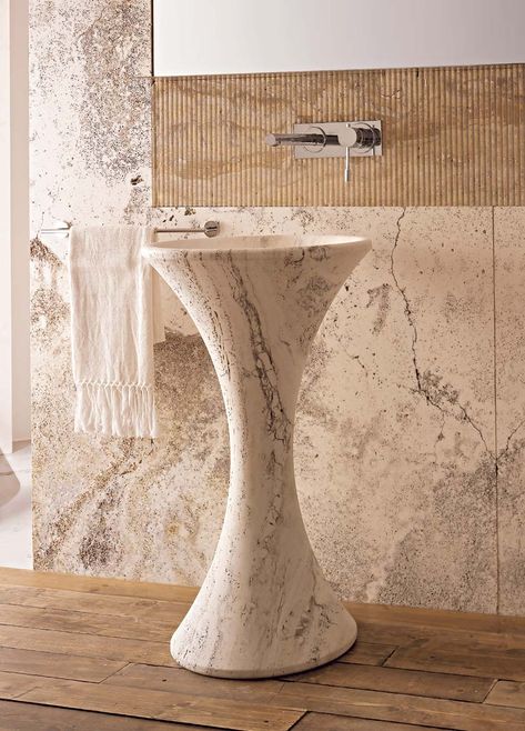 Free-standing basin | hourglass-shaped wash basin | Vaselli Stone Bathrooms, Stone Wash Basin, Modern Pedestal Sink, Natural Stone Bathroom, Bidet Attachment, Sink Decor, Small Bathroom Sinks, Washbasin Design, Turkish Tiles