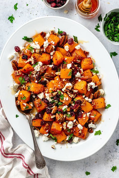 Roasted Butternut Squash with Pecans, Cranberries, Feta Roasted Butternut Squash With Cranberries And Pecans, Butternut Squash With Pecans Recipes, Roasted Butternut Squash With Pecans And Cranberries, Roasted Butternut Squash Thanksgiving, Butternut Squash Cranberry Recipes, Roasted Butternut Squash With Cranberries And Feta Mia Recipes, Butternut Squash Cranberry Feta, Cranberry Glazed Butternut Squash, Gluten Free Butternut Squash Recipes