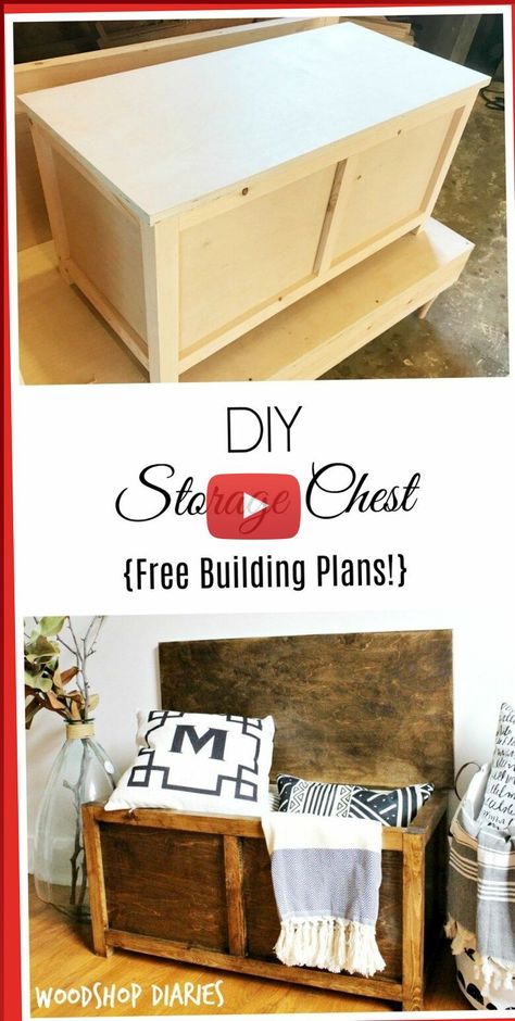 ✓ ✓ Free building plans to make your own DIY storage chest that is the perfect size for an entryway storage bench...d of the bed trunk or a toy box for kids! diy furniture plans wood projects how to build, diy fur.