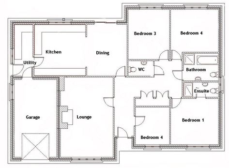 House Design Plan 9x12.5m With 4 Bedrooms - Home Design 4 Bedroom Bungalow House Plans, House Plans Uk, Four Bedroom House Plans, 4 Bedroom House Designs, Three Bedroom House Plan, Bungalow Flooring, Bungalow Floor Plans, Basement House Plans, Free House Plans