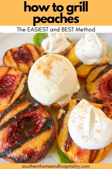 Make delicious grilled peaches in minutes with this easy tutorial. Lots of serving ideas for turning healthy grilled peaches into a quick mouthwatering dessert, side dish, or appetizer! Grill Peaches, Quick Summer Desserts, Goat Cheese Appetizer, Southern Style Home, Entertaining Tablescapes, Peach Dessert, Peach Dessert Recipes, Desserts No Bake, Home Decor Crafts Diy