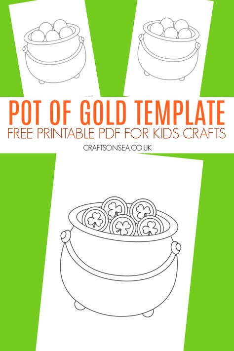 Pot of Gold Template (FREE Printable) Pot Of Gold Template, Pot Of Gold Printable, St Patricks Day Crafts, Shamrock Printable, Gold Template, Template Free Printable, Gold Ideas, Free Printable Crafts, St Patricks Day Crafts For Kids