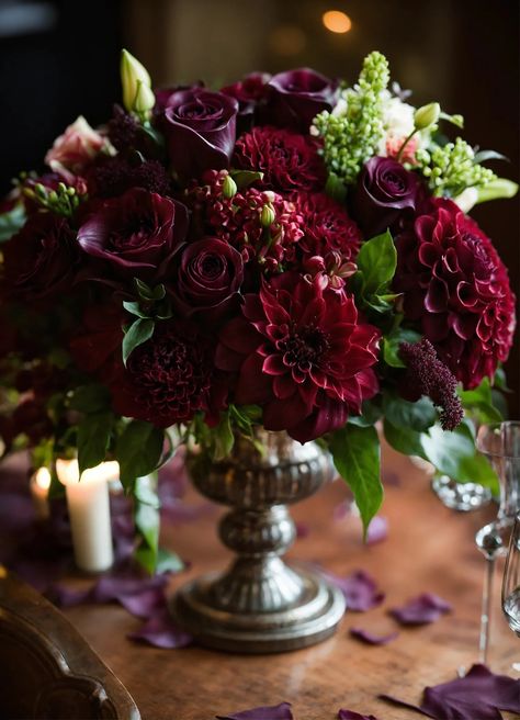 Burgundy Wedding - Payhip Burgundy Flower Arrangements, Maroon Decor, Witchy Party, Fun Wedding Activities, Burgundy Wedding Flowers, Red Centerpieces, Wedding Planner Checklist, Taylor Wedding, Dinner Party Table