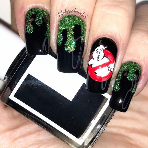 Ghostbusters Nail Art, Ghostbuster Nails, Goosebumps Nails, Ghostbusters Nails, Ghostbusters Birthday, Birthday Nail Art, Birthday Nail, Themed Nails, Aesthetic Nails