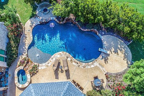 Free Form Pool Designs, Free Form Pools, Freeform Pool Landscaping Ideas, Inground Pool With Diving Board, Pool Landscaping Kidney Shape, Freeform Pool Designs, Barn Pool, Swimming Pool Service, Dream Backyard Pool