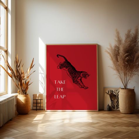 Modern Tiger Wall Art, Cool Girl Red Tiger Wall Art, Tiger Retro Print, Red Print, Vintage Print, Funky Room Decor, Cool Girl Apartment Art Cool Girl Apartment, Cool Girl Rooms, Funky Room Decor, Retro Room Decor, Funky Room, Wall Art Cool, Tiger Decor, Girl Apartment, College Room Decor