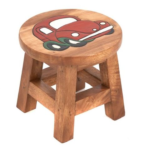 Car Children's Stool Just Kids Wooden Toys Design, Monkey Pod Wood, Toddler Table, Kids Stool, Wooden Stools, Into The Woods, Wood Doors Interior, Red Car, Childrens Furniture