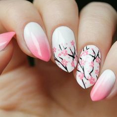 Cherry Blossom Nails Design, Cherry Blossom Nails Art, Japanese Nail Design, Kawaii Nail Art, Cherry Blossom Nails, Floral Nail Designs, Cute Spring Nails, Japanese Nail Art, Flower Nail Designs