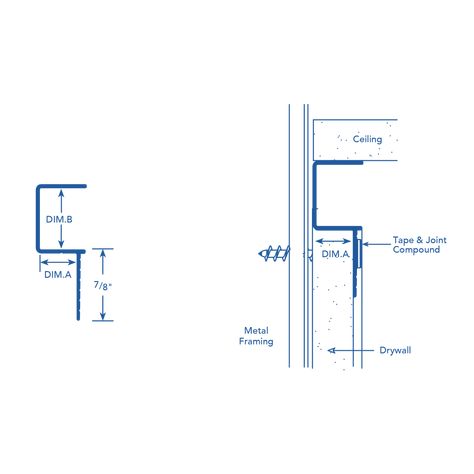 Drywall F Reveal | DRMF | Drywall Reveal by Fry Reglet Drywall Reveal, Fry Reglet, Baseboard Molding, Ceiling Materials, Sterling Grey, Powder Coat Colors, Wall Trim, White Granite, Green River