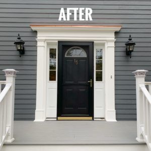 Creating a Traditional Front Door Surround with Versatex PVC Lodge Front Door, Front Door Surround, Interior Doors And Trim, Front Door Trims, Colonial Front Door, Traditional Front Door, Front Door Molding, Outside House Paint, Exterior Door Trim