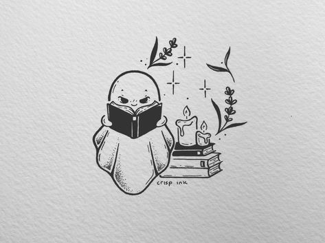 Crisp Ink Tattoo, Crisp Ink, Reading Tattoo, Halloween Reading, Lafayette Louisiana, Ghost Tattoo, Clever Tattoos, Mushroom Drawing, Cute Easy Doodles