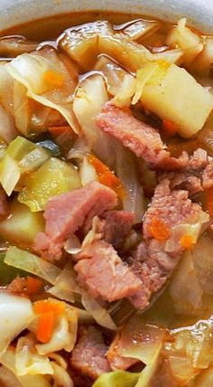 Ham Cabbage, Cabbage Soup Crockpot, Ham And Cabbage Soup, Ham And Cabbage, Cabbage Soup Diet, Soup Diet, Potato Cakes, Ham Recipes, Crock Pot Soup