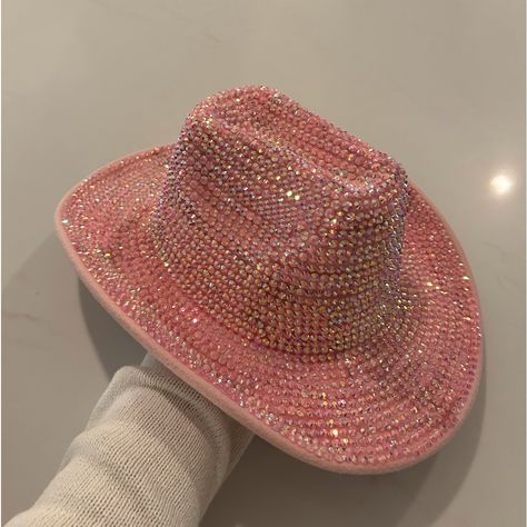 The Most Gorgeous Blinged Out Hat For Any Country Occasion! Pink Rhinestone Cowboy Hat, Texas Cowgirl, Chapell Roan, Pink Cowboy Hat, Pink Hats, Diamond Dots, Fun Hat, Pink Cowgirl, Belle Dress