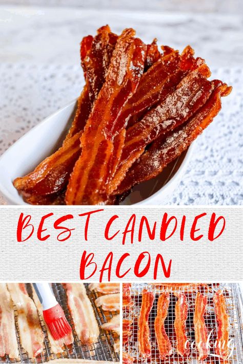 The Best Candied Bacon - Moore or Less Cooking Best Candied Bacon, Brown Sugar Recipe, Candied Bacon Recipe, Brown Sugar Bacon, Brown Sugar Recipes, Sweet Glaze, Bacon Appetizers, Bacon Recipe, Candied Bacon