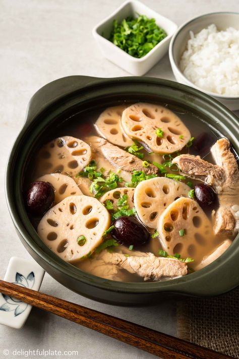 Lotus Root Soup, Soup With Pork, Easy Baked Shrimp, Root Soup, Chinese Soup Recipes, Asian Pork, Steamed Tofu, Black Bean Sauce, Lotus Root