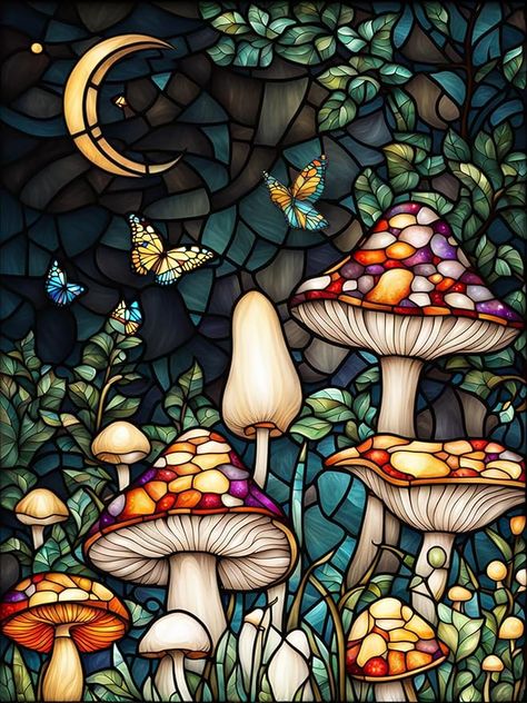 Amazon.com: Meothan Mushroom Diamond Art Kits for Adults 5D Stained Glass Diamond Painting Kits for Adults Beginner Full Drill Round Gem Art Mushroom Forest Diamond Art Painting Kit for Home Deco 12x16 in : Arts, Crafts & Sewing Gemstone Artwork, Crafts For Home Decor, Art Kits For Adults, Art Mushroom, Glass Painting Patterns, Mushroom Paint, Diamond Dots, Whimsical Art Paintings, Diamond Art Kits