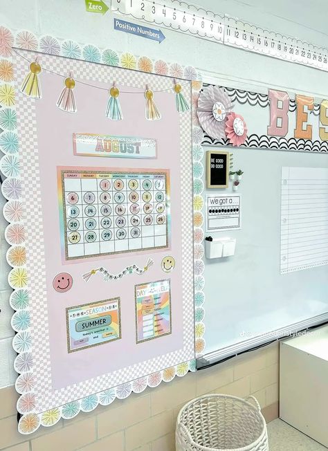 Aesthetic Classroom Preschool, Cute Special Education Classroom, Y2 Classroom Ideas, Gen Z Classroom Decor, White Shiplap Bulletin Board Classroom, Classroom Themes First Grade, Classroom Theme Kindergarten, Hallway Work Display, Teacher Desk Bulletin Board