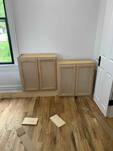 Check out how we transformed stock cabinets from the hardware store into these gorgeous DIY cabinets! A space that we love and can't wait to style and use! Ikea Wall Unit, Diy Built In Cabinets, Built In Cabinets Living Room, Cabinets For Bedroom, Diy Cabinets Build, Pantry Kitchen Cabinets, Built In Sideboard, Ikea Pantry, Dining Room Built Ins