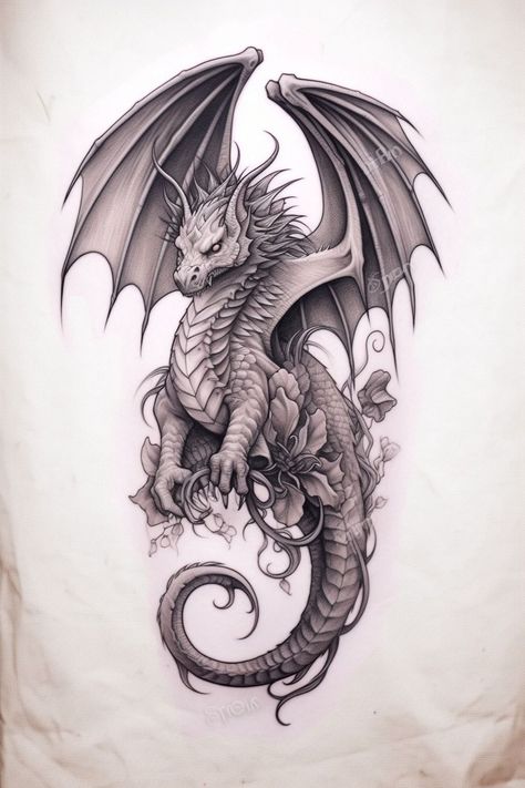 Chibi Dragon Tattoo, Phoenix And Dragon Tattoo For Women, Celestial Dragon Tattoo, Dragon With Wings Tattoo, Dragon Tattoo Realistic, Dragon Tattoo With Flowers, Flying Phoenix Tattoo, Most Beautiful Tattoos, Phoenix Tattoo Ideas