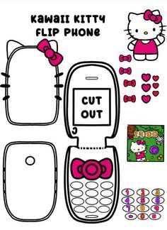 Sanrio Drawing, Sanrio Crafts, Diy Hello Kitty, Paper Doll Printable Templates, Images Hello Kitty, Hello Kitty Colouring Pages, Hello Kitty Printables, Phone Template, Hello Kitty Rooms