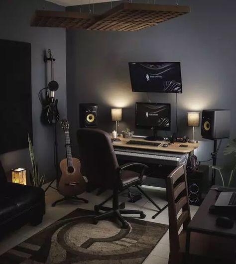 Studio Room Ideas, Home Studio Design, Ruangan Studio, Music Studio Decor, Music Room Design, Home Recording Studio Setup, Music Bedroom, Home Studio Ideas, Home Music Rooms