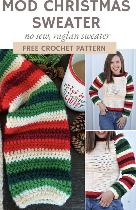 Christmas Sweater Crochet Pattern, November Crochet, Ugly Christmas Sweater Pattern, Christmas Sweater Pattern, Mod Christmas, Baby Frock Pattern, Sweater Crochet, Holiday Crochet, Crochet Woman