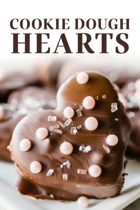 These adorable no-bake chocolate covered Cookie Dough Hearts are the perfect homemade chocolate treat for Valentine’s Day, no chocolate tempering or candy melts required! This easy, from-scratch recipe is the best creative dessert idea - perfect for him, or for two! Cookie Dough Hearts, Ultimate Cookie Recipe, Chocolate Covered Cookie Dough, Chocolate Tempering, Valentine Sweets, Chocolate Covered Cookies, Romantic Desserts, Impressive Desserts, Cookie Recipes Homemade