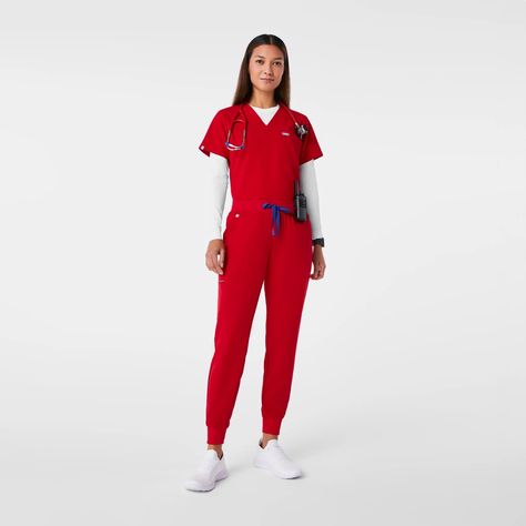 Women's Zamora Jogger Scrub Pants™ - Winning Red · FIGS Red Scrubs Outfit, Scrubs For Women, Red Scrubs, Leg Scrub, White Scrubs, Scrubs Outfit, Figs Scrubs, Medical Outfit, Blue Scrubs