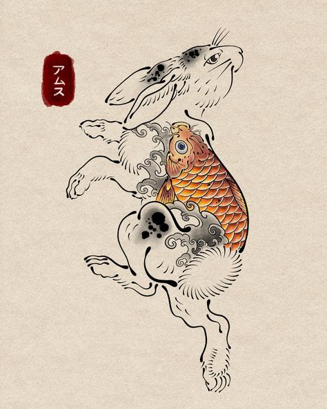 𓅋 Japanese inspired Rabbit with a Koi fish back piece. This design is not available. I can do another rendition if you are interested. Bookings and enquiries: 📨amsthatcher@gmail.com BOOKINGS OPEN FOR; September. ••• #backpiece #tattooartist #japanese #japanesetattoo #irezumi #irezumi_sketches #colourtattoo #koifish #koifishtattoo #rabbittattoo #flashtattoo Asian Rabbit Tattoo, Traditional Japanese Rabbit Tattoo, Coi Fish Tattoos, Japanese Rabbit, Japanese Fish Art, Japanese Rabbit Tattoo, Ribs Tattoo, Koi Fish Tattoo Design, Traditional Tattoo Rabbit