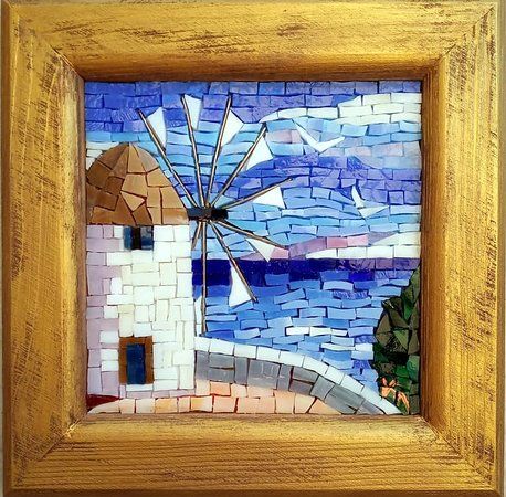 Mosaic Landscape, Landscape Mosaic, Mosaic Art Diy, Nautical Painting, Mosaic Jewelry, Brooch Handmade, Jewelry Brooch, Landscape Pictures, Glass Marbles