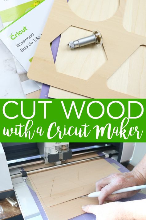 Learn how to cut wood with a Cricut Maker and the knife blade. An easy tutorial including types of wood, how to put it on the mat, and more! #cricutmaker #cricut #cricutcreated #knifeblade #wood #woodcrafts #cuttingwood #cricutcrafts #cricutprojects #crafts #creativity #create #diy #diyprojects Cricket Maker Wood Projects, Basal Wood Cricut, Cricut Maker Balsa Wood Projects, Engraving Wood With Cricut Maker, How To Cut Wood With Cricut Maker, Cricut Balsa Wood Projects, Cricut Wood Cutouts, Basswood Cricut, Cricut Basswood