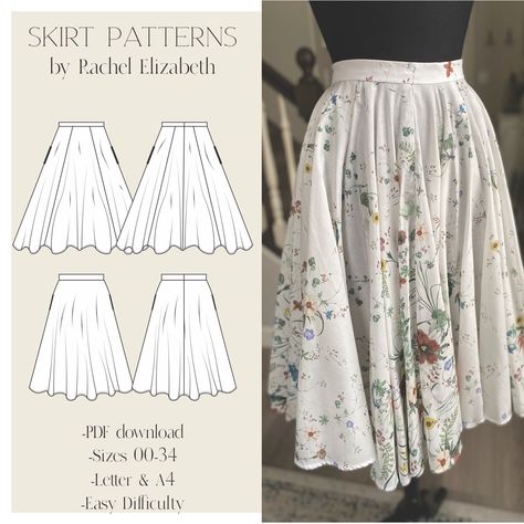 Vintage Circle Skirt Sewing Patterns: Full, Half, and Culottes with Pockets Circle Skirt With Pockets Pattern, Simple Gathered Skirt Pattern, Double Circle Skirt Pattern, How To Sew A Skirt, Sewing Ideas For Beginners, Double Circle Skirt, Making Your Own Clothes, Flared Skirt Pattern, Long Skirt Pattern