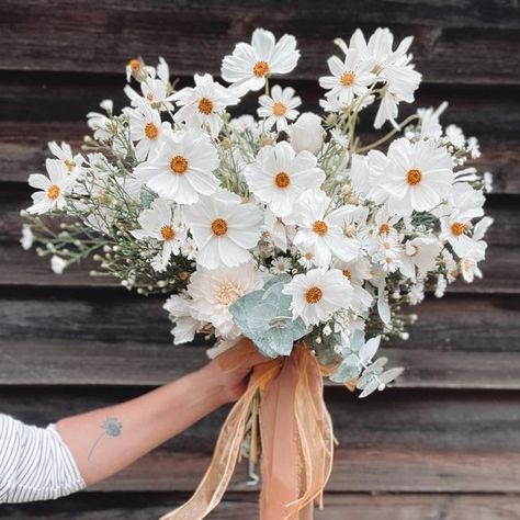 Poppy And Daisy Bouquet, Daisy Bride Bouquet, Shasta Daisy Bouquet, Daisy Wildflower Bouquet, White Daisy Flower Arrangements, Daisy Wedding Bouquet Rustic, Garden Elopement Ideas, Sunflower And Daisy Wedding Bouquet, Aster Wedding Bouquet