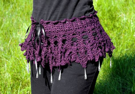 Purple lace hip wrap Dance Crochet, Fringe Skirts, Belly Dance Belt, Pixie Skirt, Crochet Belt, Dance Belt, Hip Scarf, Crochet Bottoms, Crochet Festival