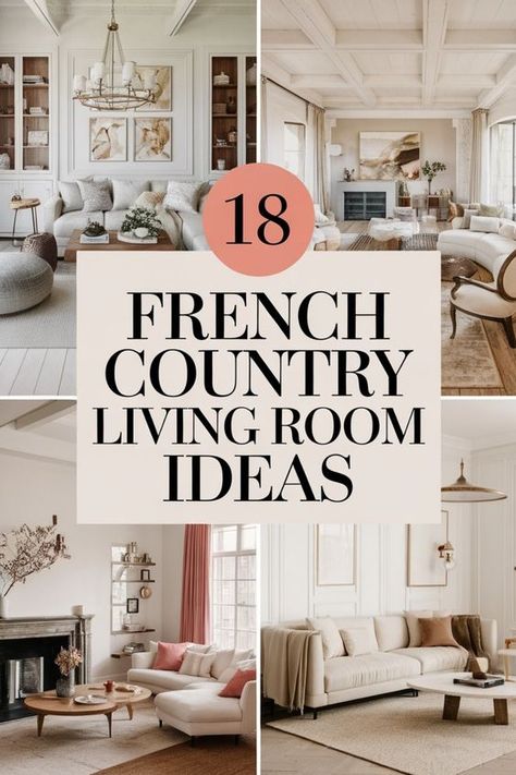 Explore the cozy charm of French country style with these 18 inspiring living room ideas. From elegant rustic decor to soft, neutral color palettes, this collection offers a variety of ways to bring the warmth and beauty of a French countryside retreat into your home. Discover how to incorporate vintage furniture, floral patterns, distressed finishes, and other elements that capture the essence of French country living. Whether you prefer a traditional or modern twist on this classic design styl Living Room Inspiration French Country, Low Country Interior Design Ideas, Sophisticated Country Decor, French Country Living Room Wall Decor Ideas, French Country House Interior Ideas, French Country Coastal Decorating, French Cottage Style Homes, Traditional French Country Living Room, French Countryside Aesthetic Interior