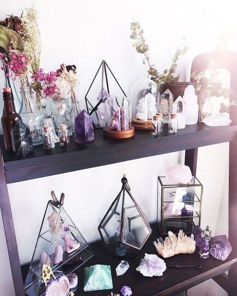 Crystal Room Decor, Spiritual Room, Crystal Room, Crystal Altar, Zen Room, Crystal Garden, Quote Decor, Crystal Aesthetic, Crystal Display