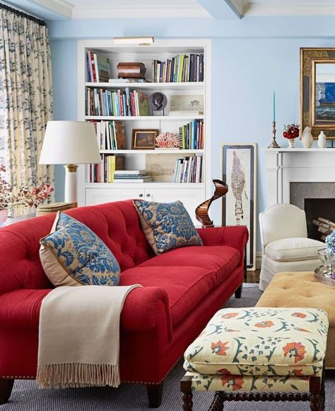 Light Blue Couch Living Room, Red Sofa Living, Red Sofa Living Room, Red Couch Living Room, Blue Couch Living, Blue Couch Living Room, Couches Living, Red Furniture, Red Couch