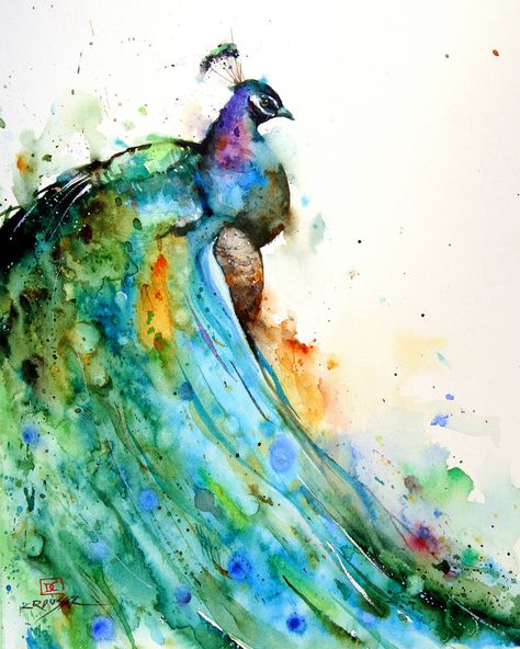 PEACOCK Watercolor BIRD Print, Bird Art by Dean Crouser by DeanCrouserArt on Etsy Yellow Peacock, Dean Crouser, Watercolor Peacock, Peacock Canvas, Nature Watercolor, Peacock Painting, Peacock Art, Watercolor Fashion, Beautiful Bird