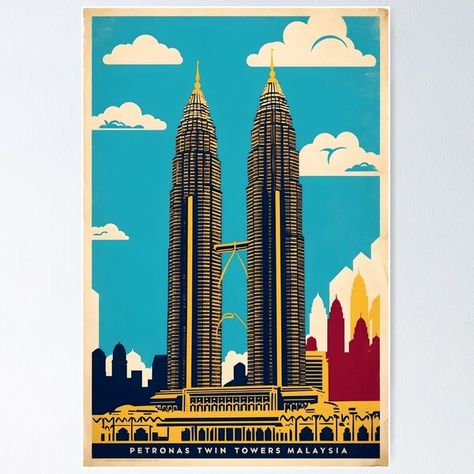 Petronas Twin Towers Malaysia Vintage Travel Tourism Poster Twin Towers Malaysia, Malaysia Vintage, Petronas Twin Towers, Tourism Poster, Twin Towers, Travel Tourism, Travel And Tourism, Vintage Travel, Sale Poster