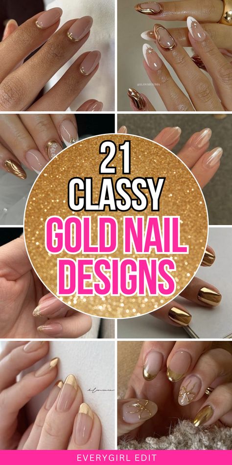 gold nails, gold nail designs, gold nail ideas, gold nail inspo, gold nail art, gold nails 2024, gold nail designs 2024. French Tip With Gold Line Nails, Gold Line On Nails, Fun Gold Nails, Gold Dust Nails, Creamy Nails Design, Tan Gold Nails, Holiday Nails With Gold, Gold Beige Nails, 1920 Nails Gatsby