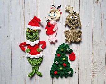 Grinch Ideas, Crochet Applique Patterns Free, Crochet Appliques, Heart Projects, Crochet Geek, Christmas Tale, Crochet Christmas Decorations, Snowman Christmas Ornaments, Christmas Applique